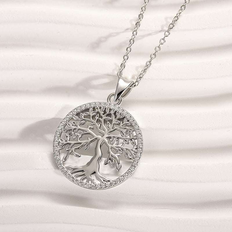 Round Moissanite Sterling Silver Necklace, 18K White Gold Plated