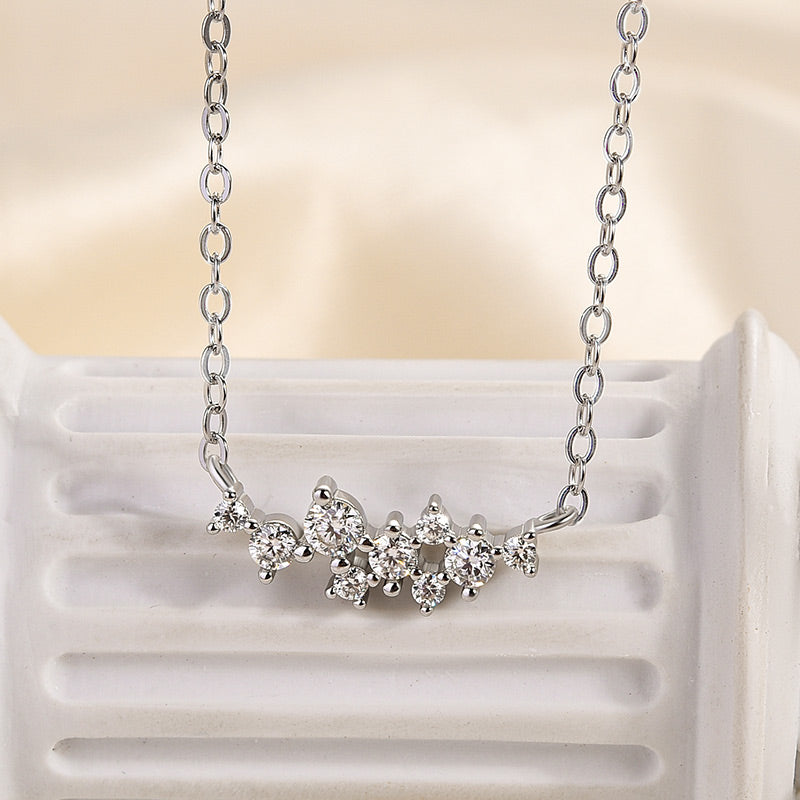 Round Moissanite Necklace in 18K White Gold Plated Sterling Silver