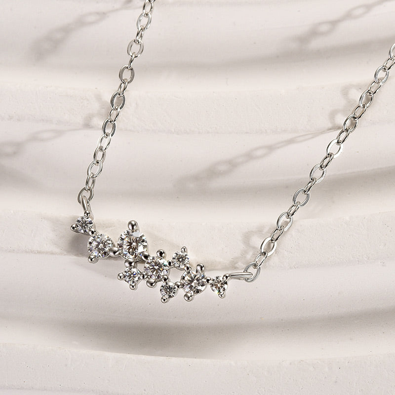 Round Moissanite Necklace in 18K White Gold Plated Sterling Silver