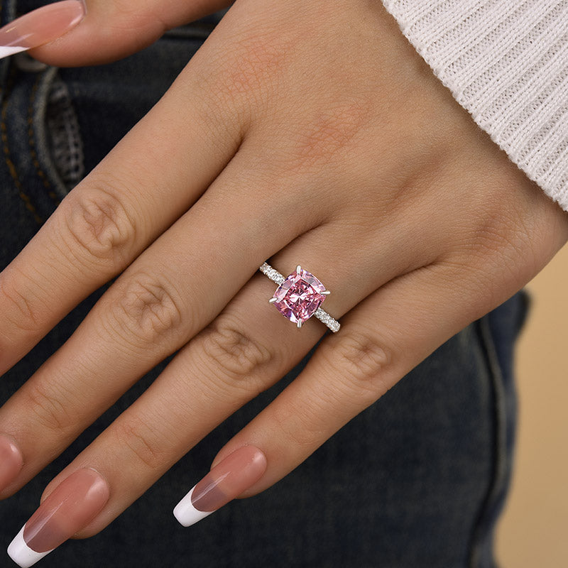 3.0Ct Cushion Pink Sapphire Ring with Diamond Halo