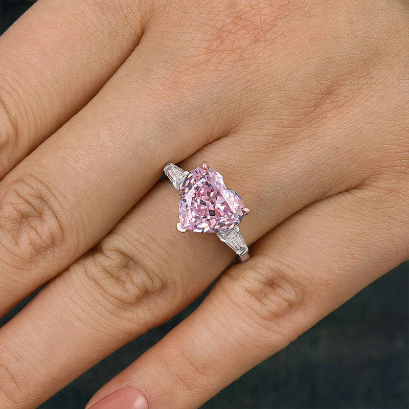 5.0 Carat Heart Pink Diamond Three Stone Ring