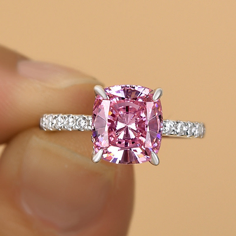 3.0Ct Cushion Pink Sapphire Ring with Diamond Halo