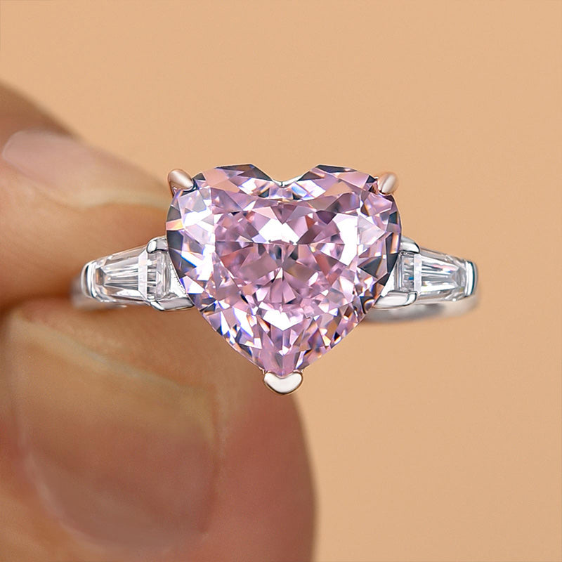 5.0 Carat Heart Pink Diamond Three Stone Ring
