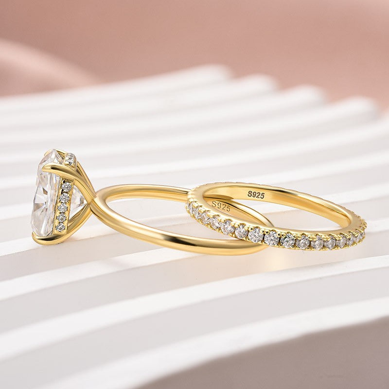 4.0Ct Cushion Moissanite Solitaire Set - 18K Yellow Gold Plated