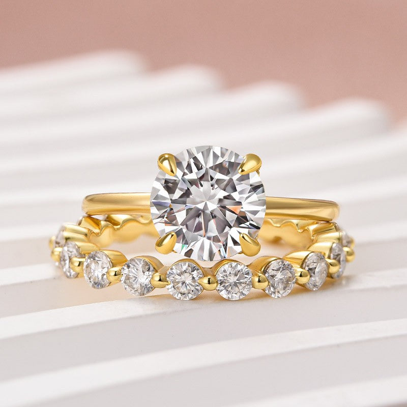 2.0Ct Moissanite Solitaire Set - Yellow Gold Plated Band