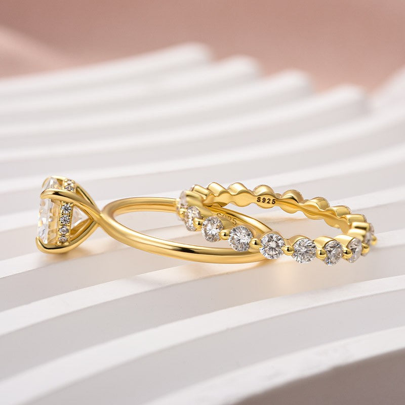 2.0Ct Moissanite Solitaire Set - Yellow Gold Plated Band