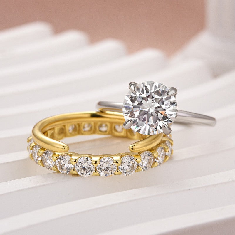 2Ct Round Moissanite Two-Tone Engagement Ring Set 925 Silver