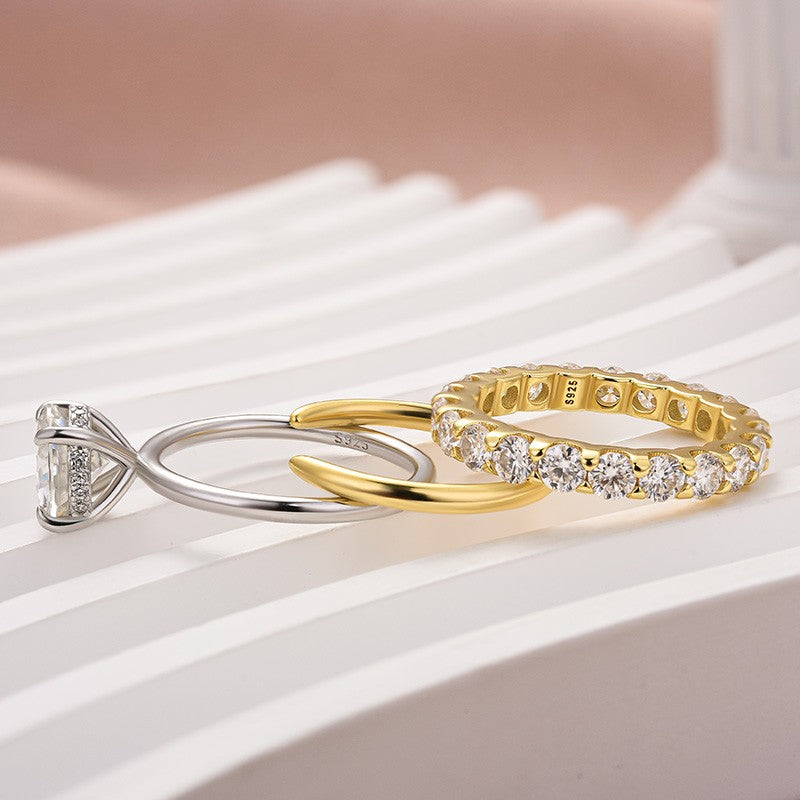 2Ct Round Moissanite Two-Tone Engagement Ring Set 925 Silver