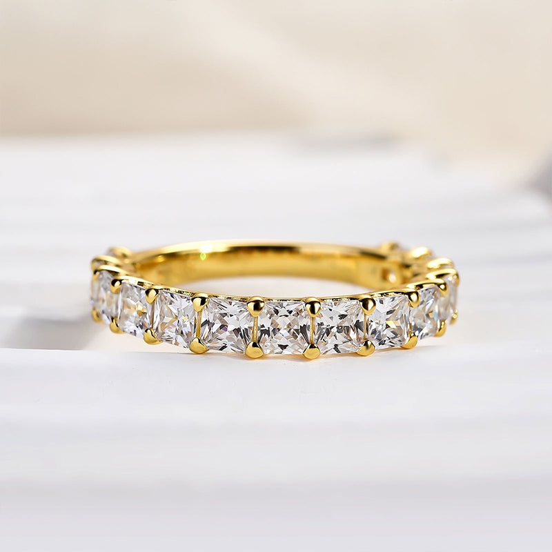 925 Sterling Silver Radiant Cut Simulated Diamond Wedding Band
