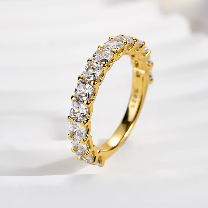 925 Sterling Silver Radiant Cut Simulated Diamond Wedding Band