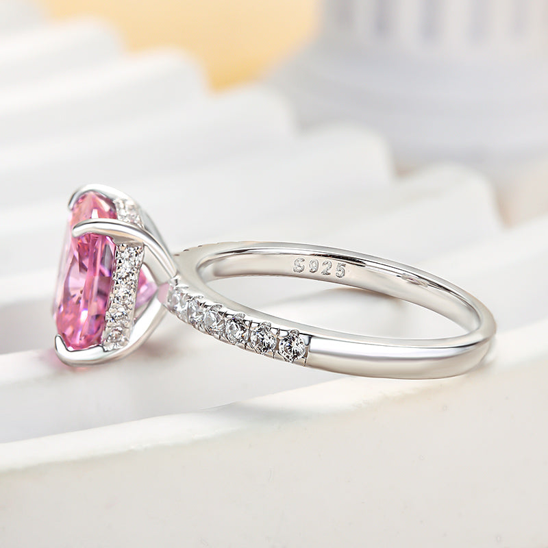 3.0Ct Cushion Pink Sapphire Ring with Diamond Halo