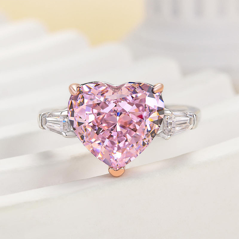 5.0 Carat Heart Pink Diamond Three Stone Ring
