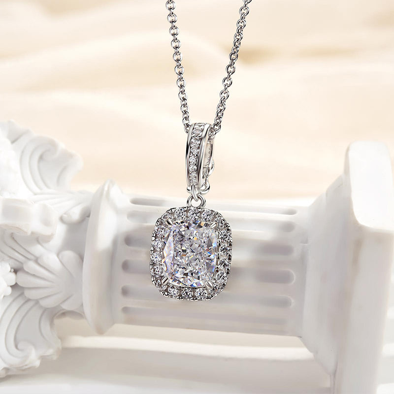 Elegant Cushion-Cut Diamond Necklace – 925 Silver, 18K White Gold Plated