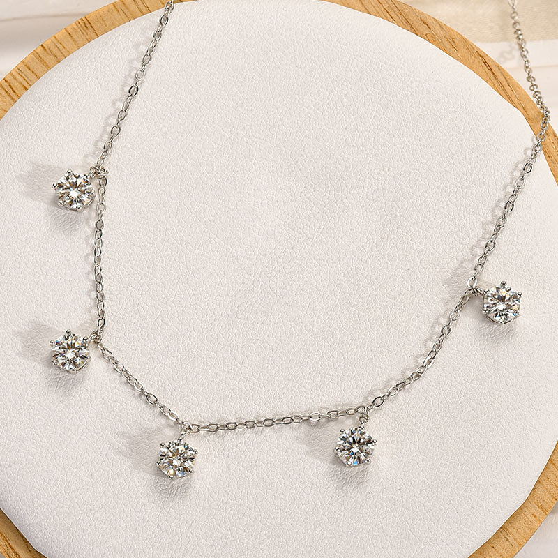 Stunning Round-Cut Moissanite Necklace – 925 Silver, 18K White Gold Plated