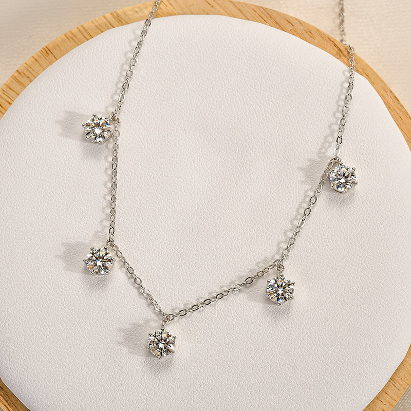 Stunning Round-Cut Moissanite Necklace – 925 Silver, 18K White Gold Plated