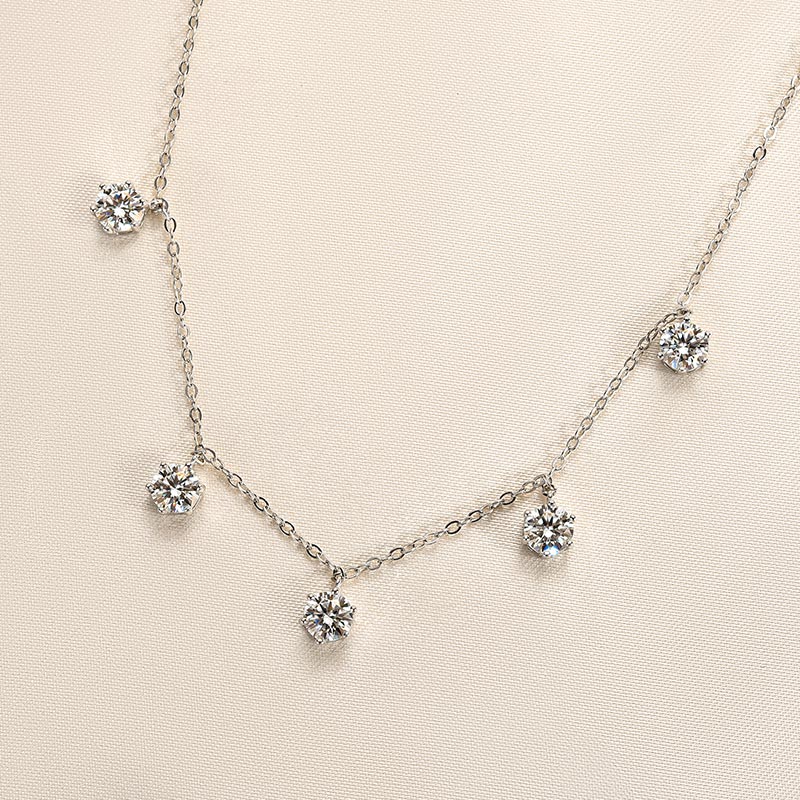 Stunning Round-Cut Moissanite Necklace – 925 Silver, 18K White Gold Plated