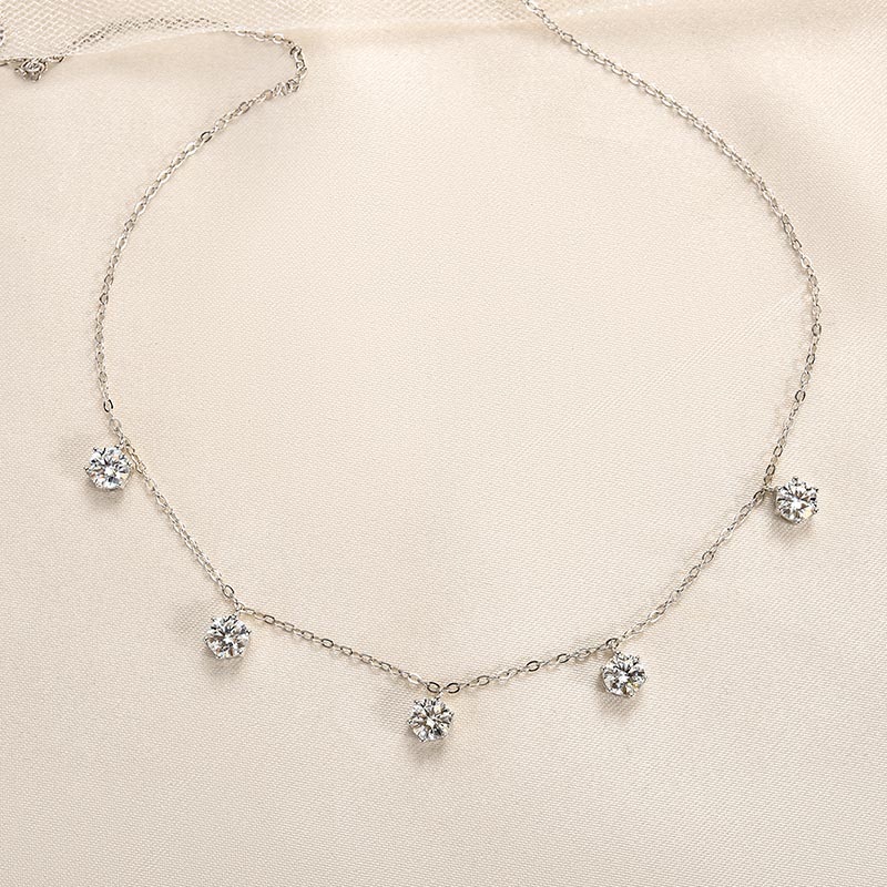 Stunning Round-Cut Moissanite Necklace – 925 Silver, 18K White Gold Plated