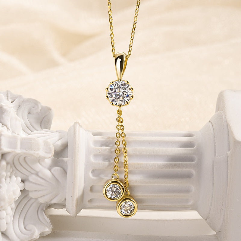 Elegant Round-Cut Moissanite Necklace – 925 Silver, 18K Gold Plated