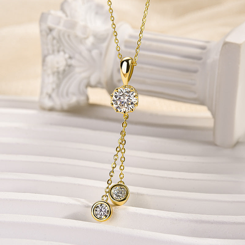 Elegant Round-Cut Moissanite Necklace – 925 Silver, 18K Gold Plated