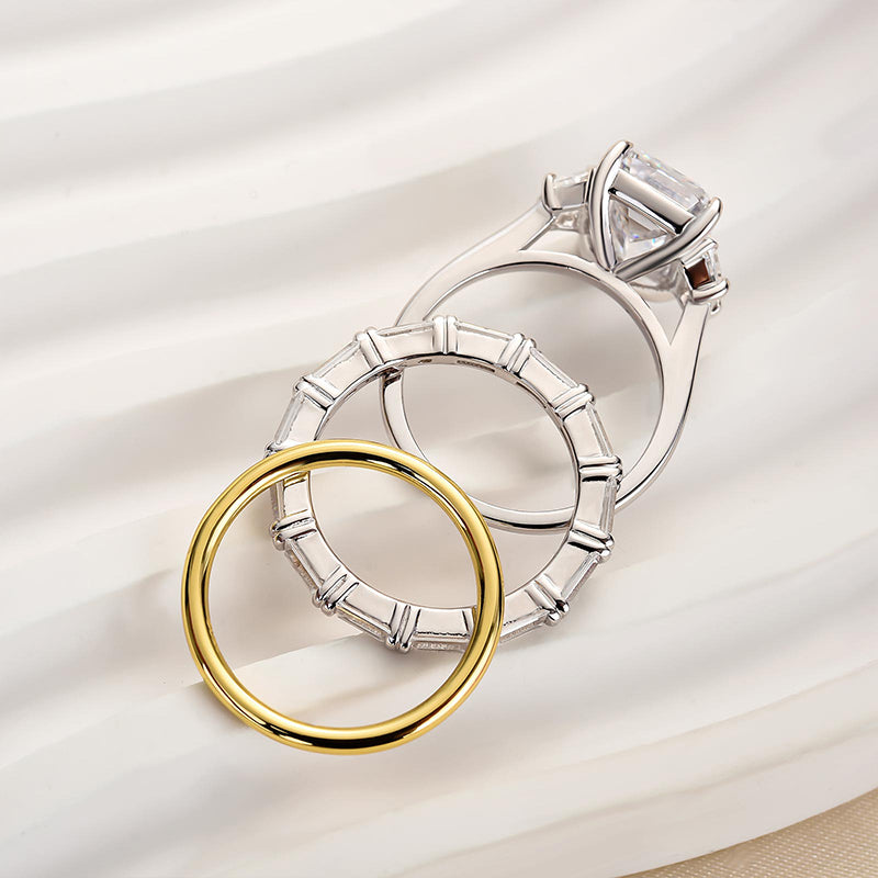 Elegant Emerald Cut Three Stone Wedding Set