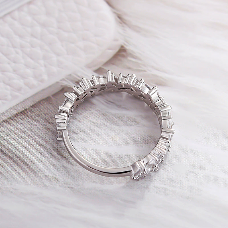 4Ct Mixed Cut Simulated Diamond Band 925 Silver White Gold