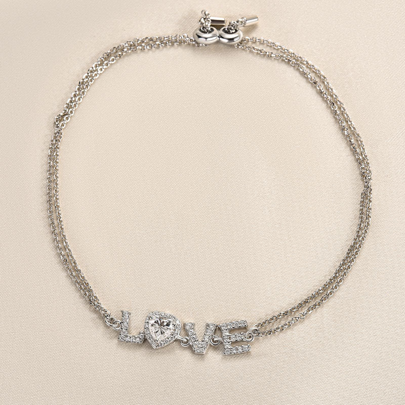 Exquisite Heart-Cut Moissanite Bracelet in 18K White Gold Plated Silver