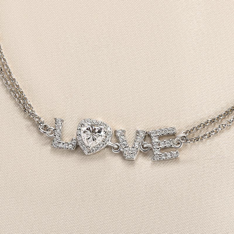 Exquisite Heart-Cut Moissanite Bracelet in 18K White Gold Plated Silver