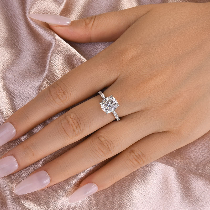 3.0CT Cushion Cut Moissanite Engagement Ring – 925 Silver Gold Plated