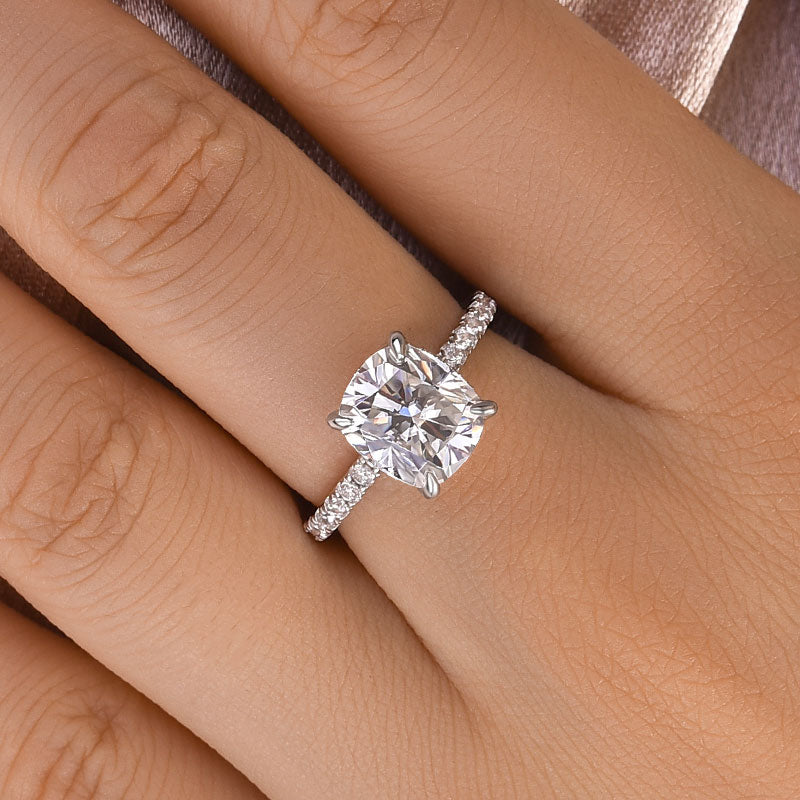 3.0CT Cushion Cut Moissanite Engagement Ring – 925 Silver Gold Plated