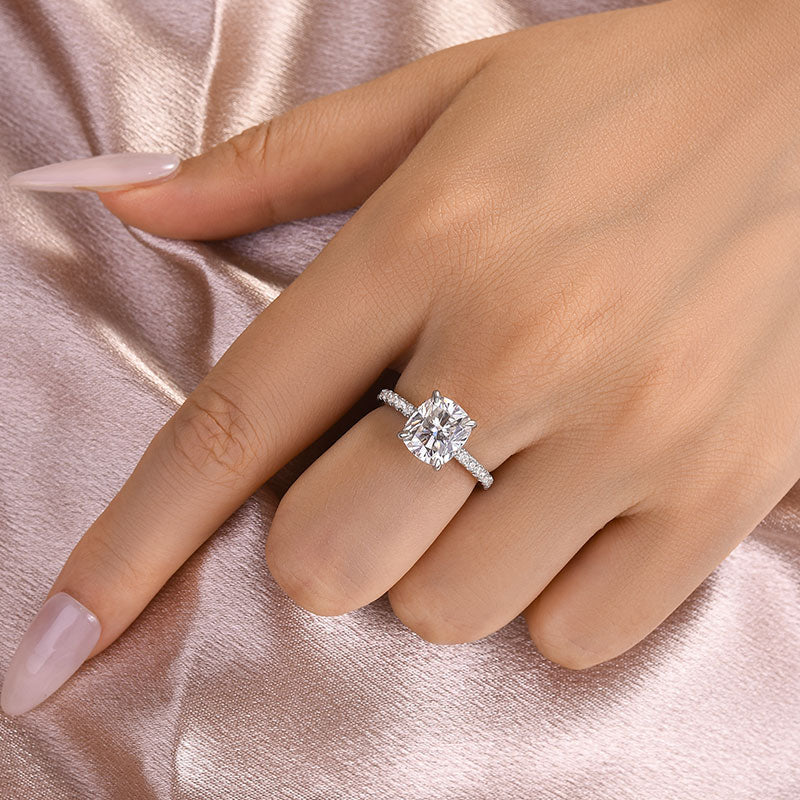 3.0CT Cushion Cut Moissanite Engagement Ring – 925 Silver Gold Plated