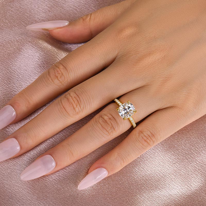 3.0CT Cushion Cut Moissanite Engagement Ring – 925 Silver Gold Plated