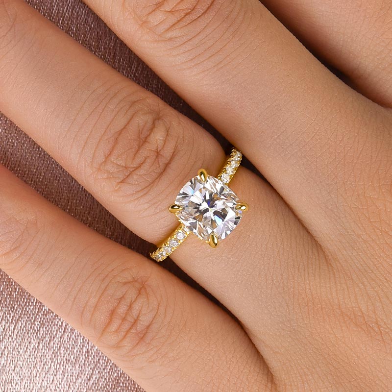 3.0CT Cushion Cut Moissanite Engagement Ring – 925 Silver Gold Plated