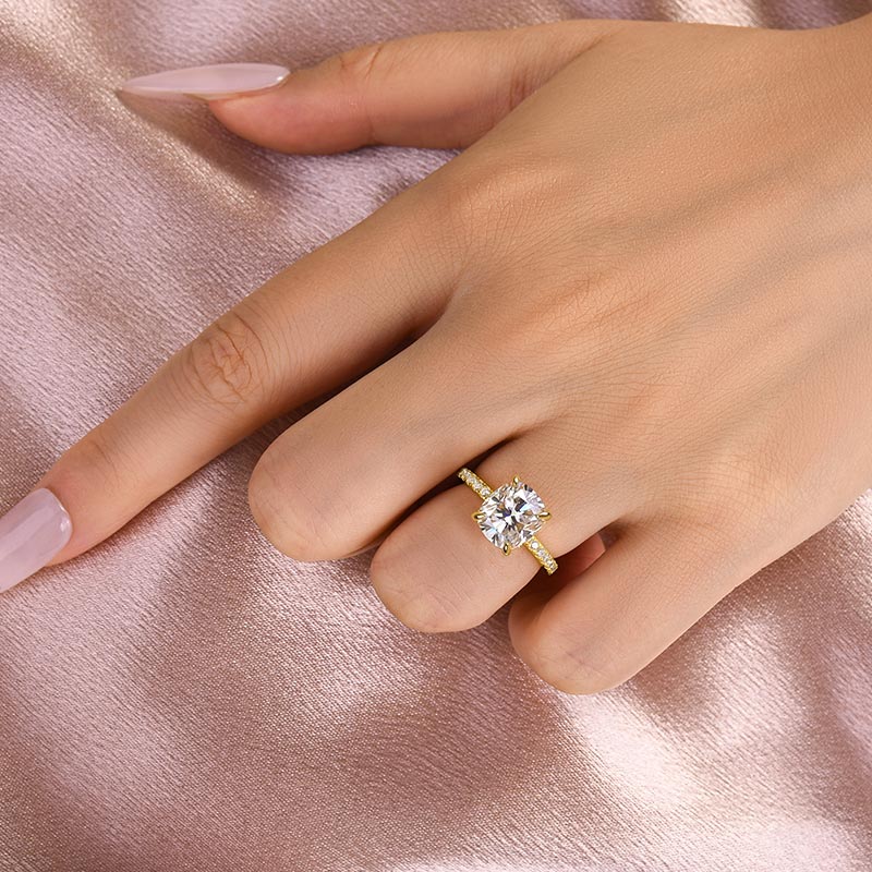3.0CT Cushion Cut Moissanite Engagement Ring – 925 Silver Gold Plated