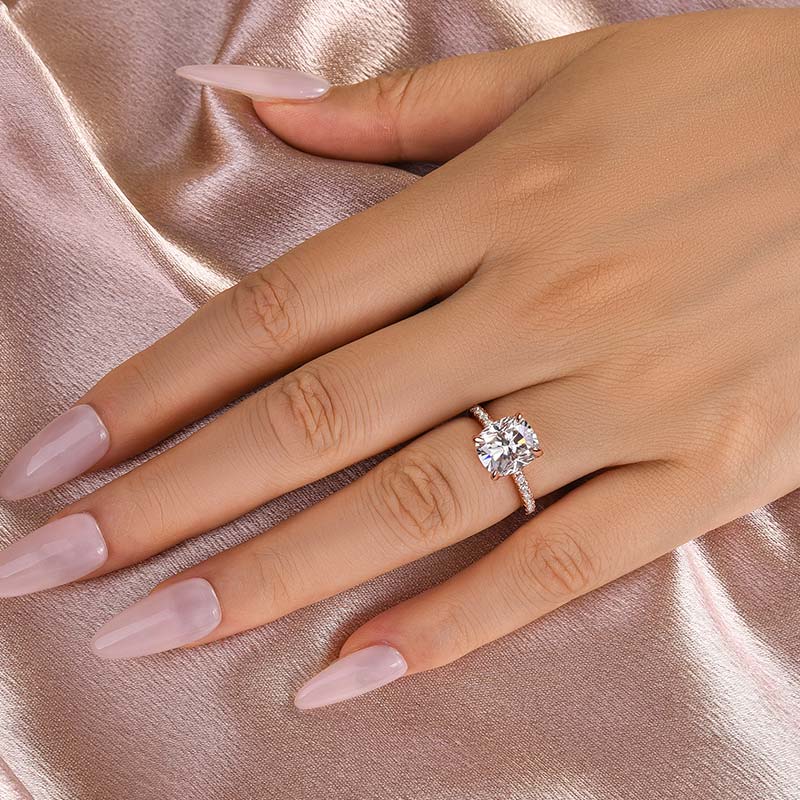 3.0CT Cushion Cut Moissanite Engagement Ring – 925 Silver Gold Plated