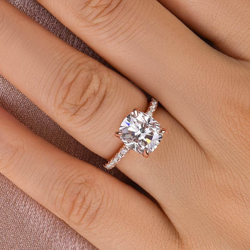 3.0CT Cushion Cut Moissanite Engagement Ring – 925 Silver Gold Plated