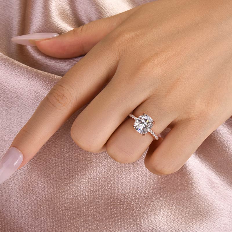 3.0CT Cushion Cut Moissanite Engagement Ring – 925 Silver Gold Plated