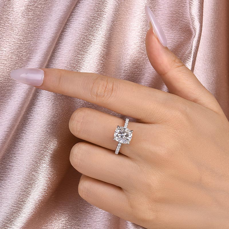 3.0CT Cushion Cut Moissanite Engagement Ring – 925 Silver Gold Plated