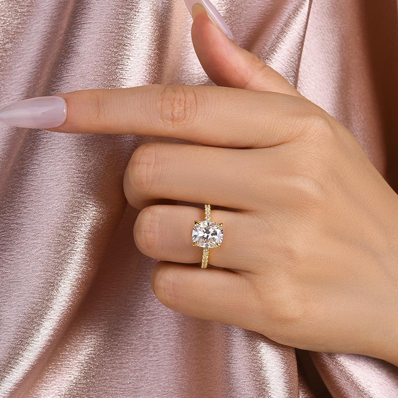 3.0CT Cushion Cut Moissanite Engagement Ring – 925 Silver Gold Plated