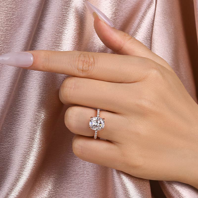 3.0CT Cushion Cut Moissanite Engagement Ring – 925 Silver Gold Plated