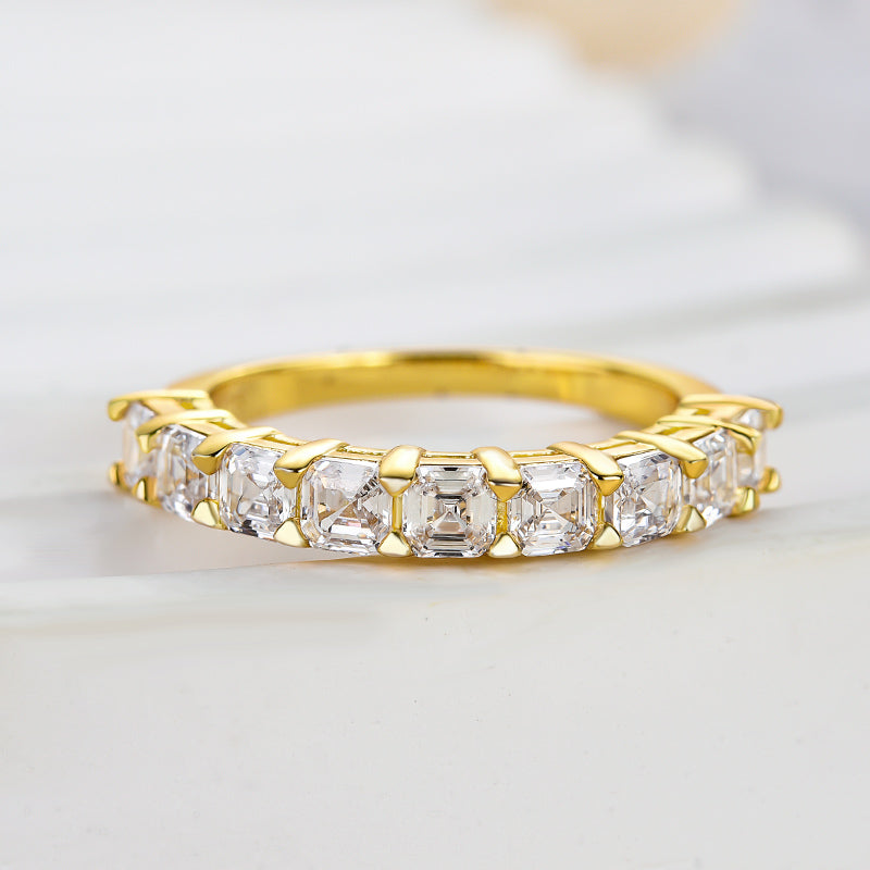 2Ct Asscher Cut Half Eternity Band 925 Silver Three Gold Options