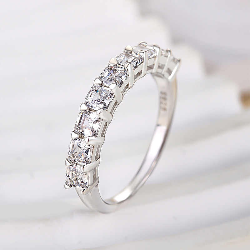 2Ct Asscher Cut Half Eternity Band 925 Silver Three Gold Options