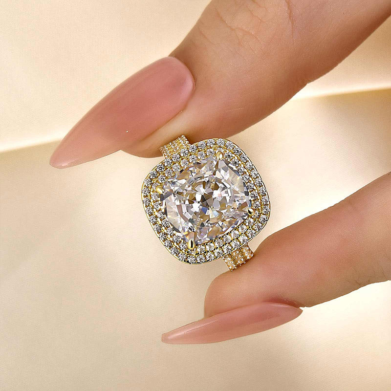 6 Carat Cushion-Cut Simulated Diamond Double Halo Engagement Ring