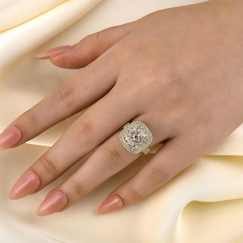 6 Carat Cushion-Cut Simulated Diamond Double Halo Engagement Ring