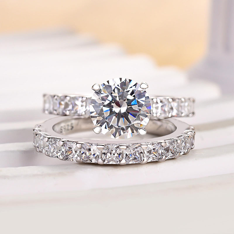 2Ct Round Sona Diamond Ring with Radiant Cut Accents