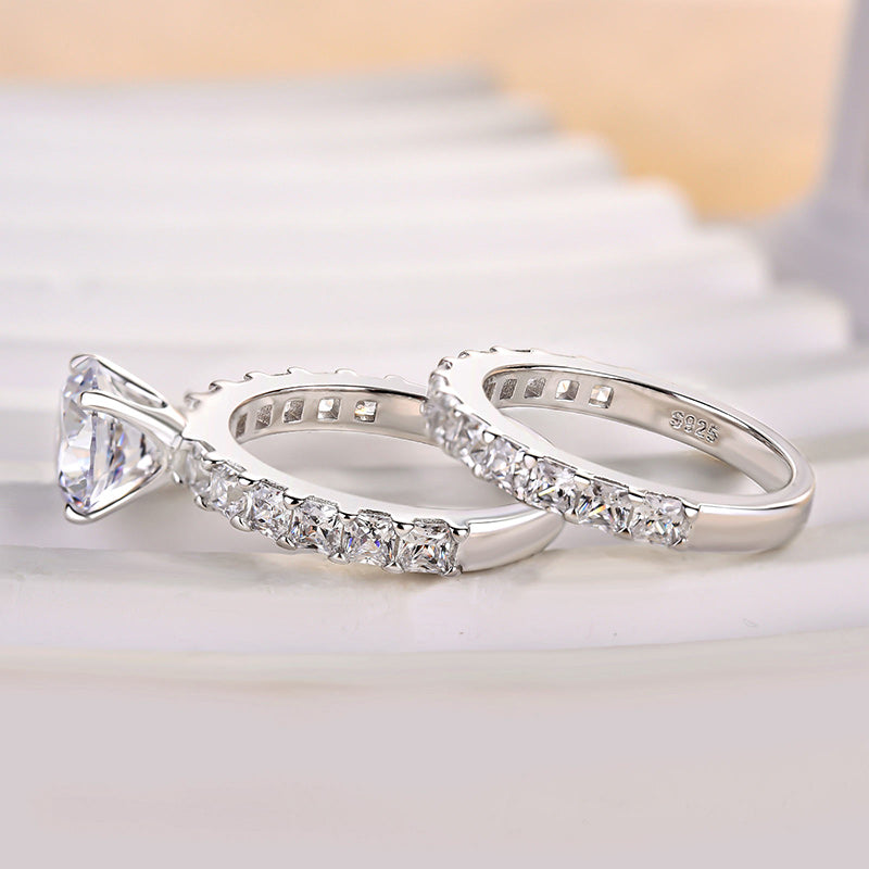 2Ct Round Sona Diamond Ring with Radiant Cut Accents