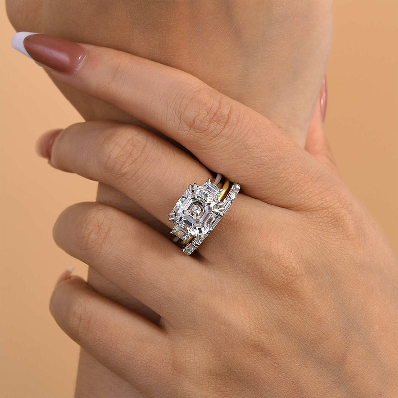 5.0ct Asscher Cut Simulated Diamond 3PC Ring Set – Sterling Silver