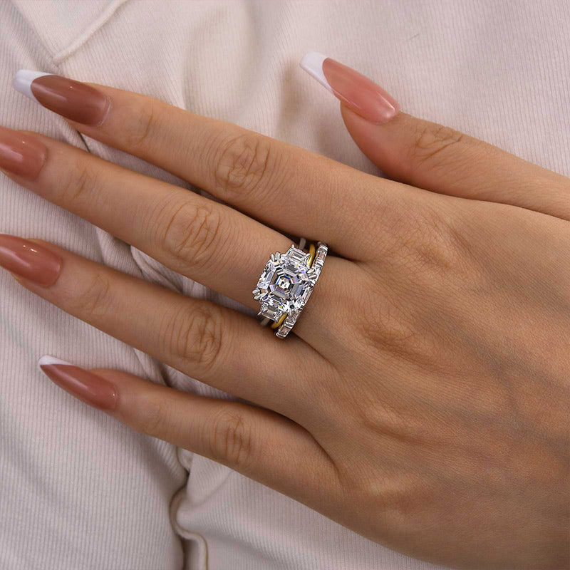 5.0ct Asscher Cut Simulated Diamond 3PC Ring Set – Sterling Silver