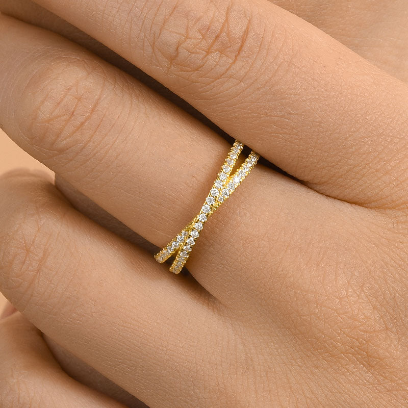 2Ct Criss Cross Moissanite Band - Diamond Accented White Gold