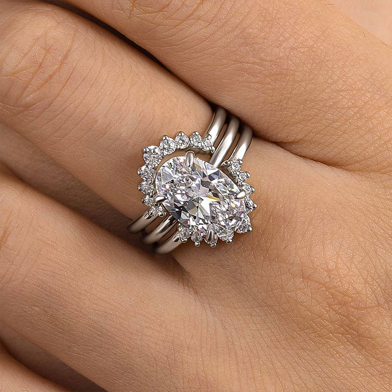 4Ct Oval Simulated Diamond Wedding Set - Sterling Silver White/Yellow Gold
