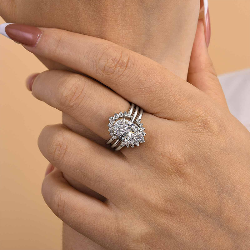 4Ct Oval Simulated Diamond Wedding Set - Sterling Silver White/Yellow Gold